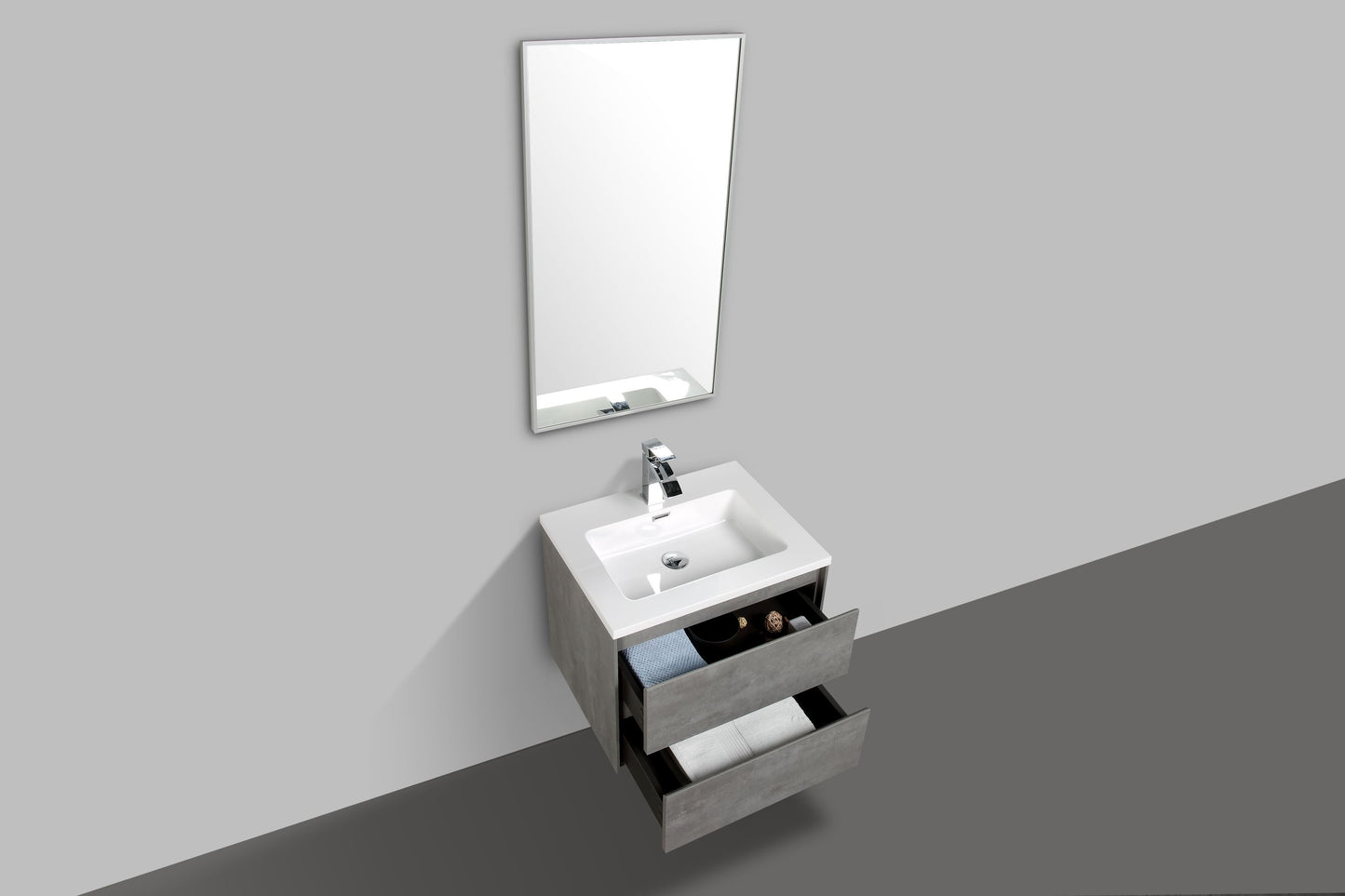 Enzo Double Drawer Vanity, Top and Basin 600mm