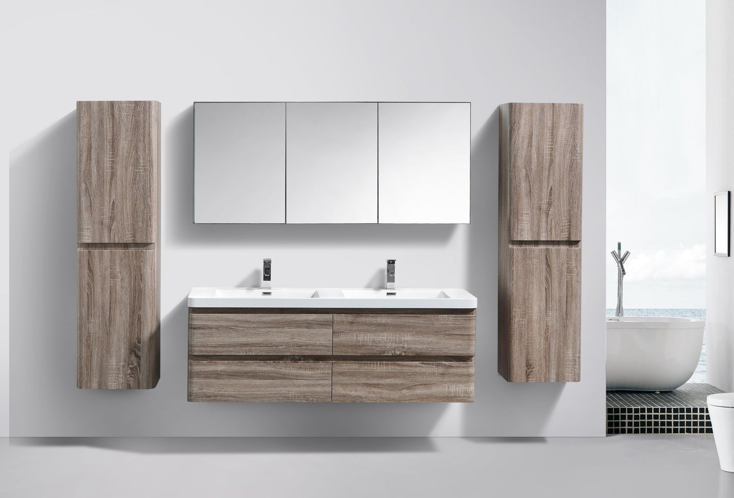 Milan Four Drawer Vanity, Top and Basin 1500mm