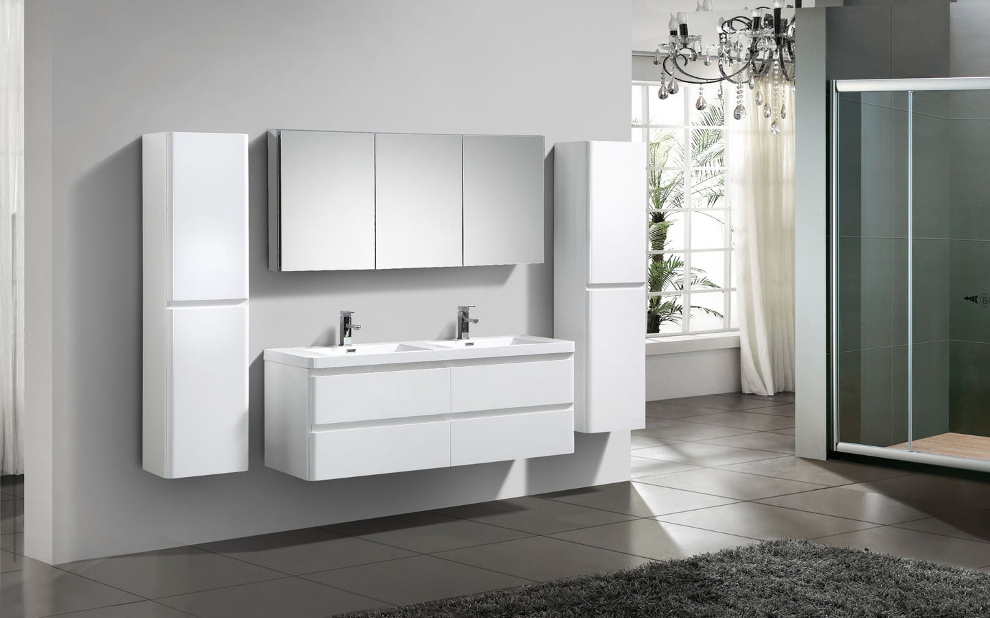 Milan Four Drawer Vanity, Top and Basin 1500mm