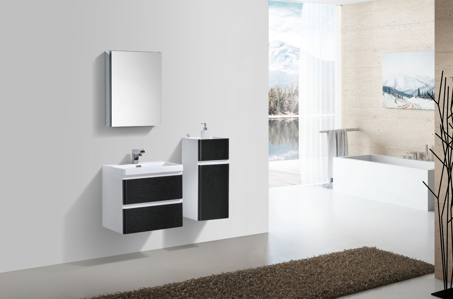 Milan Double Drawer Vanity, Top and Basin 600mm