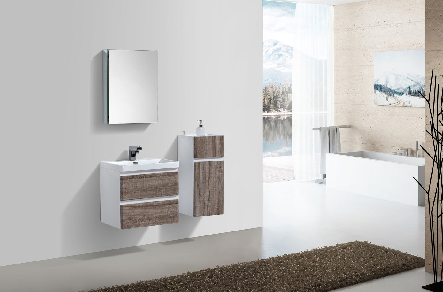 Milan Double Drawer Vanity, Top and Basin 600mm