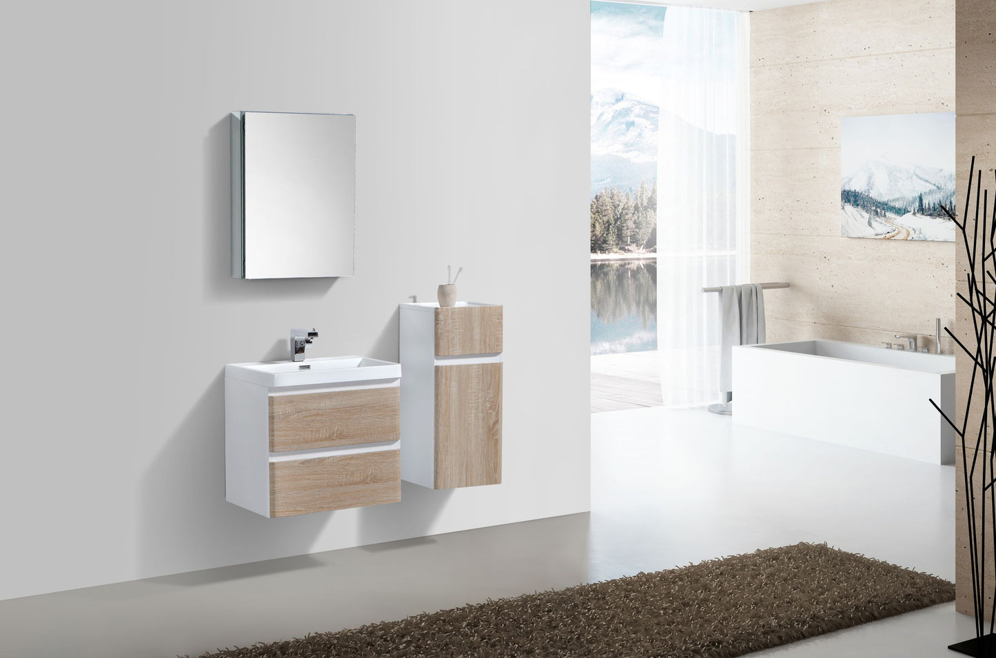 Milan Double Drawer Vanity, Top and Basin 600mm