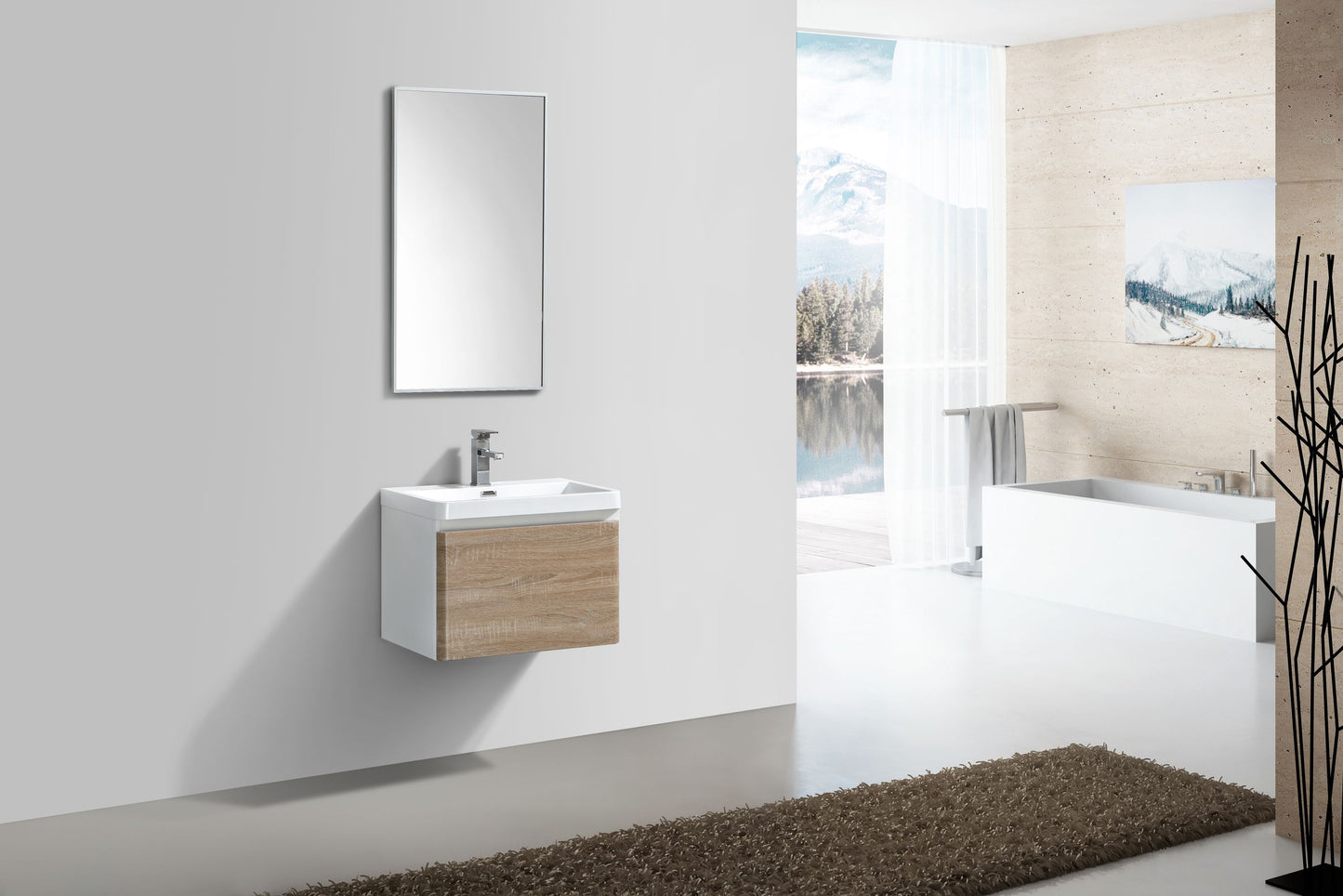 Milan Single Drawer Vanity, Top and Basin 600mm