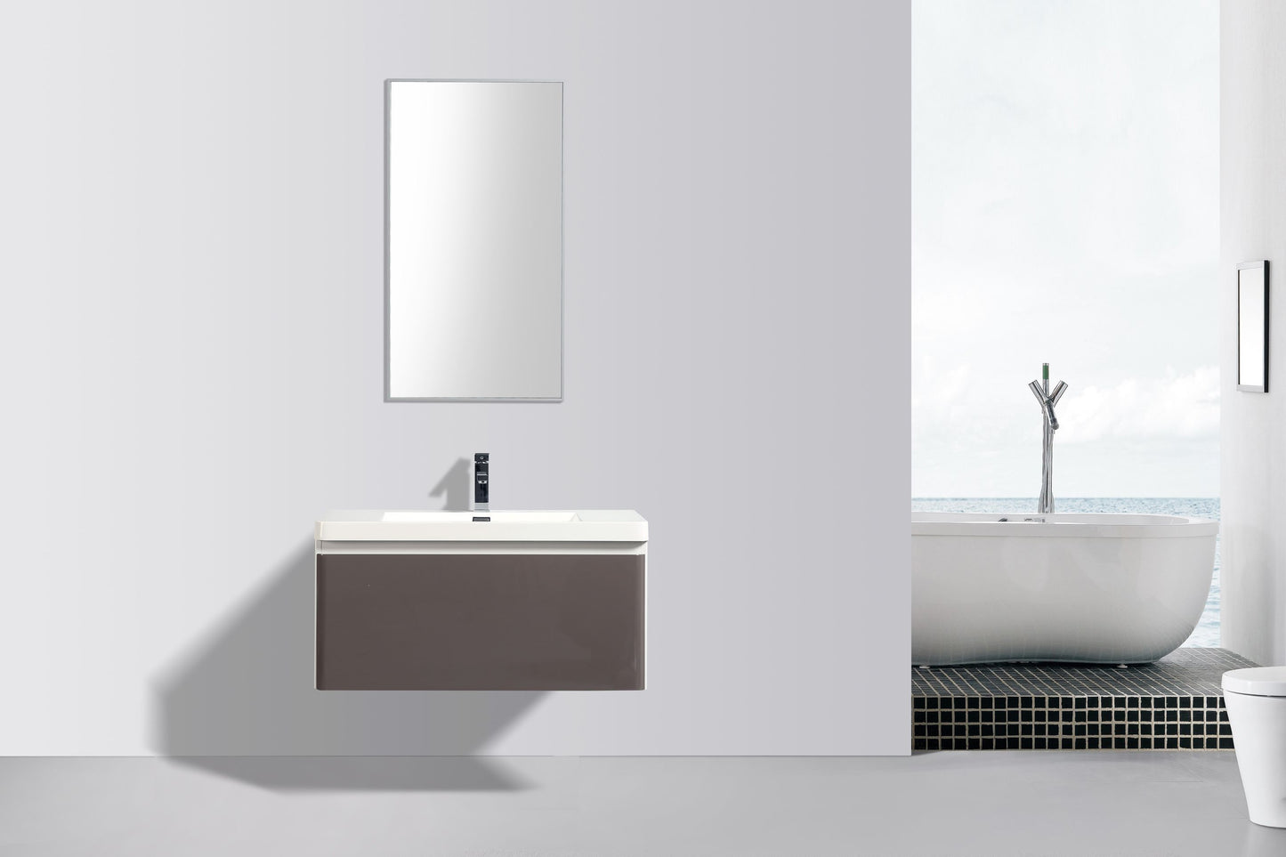 Milan Single Drawer Vanity, Top and Basin 900mm