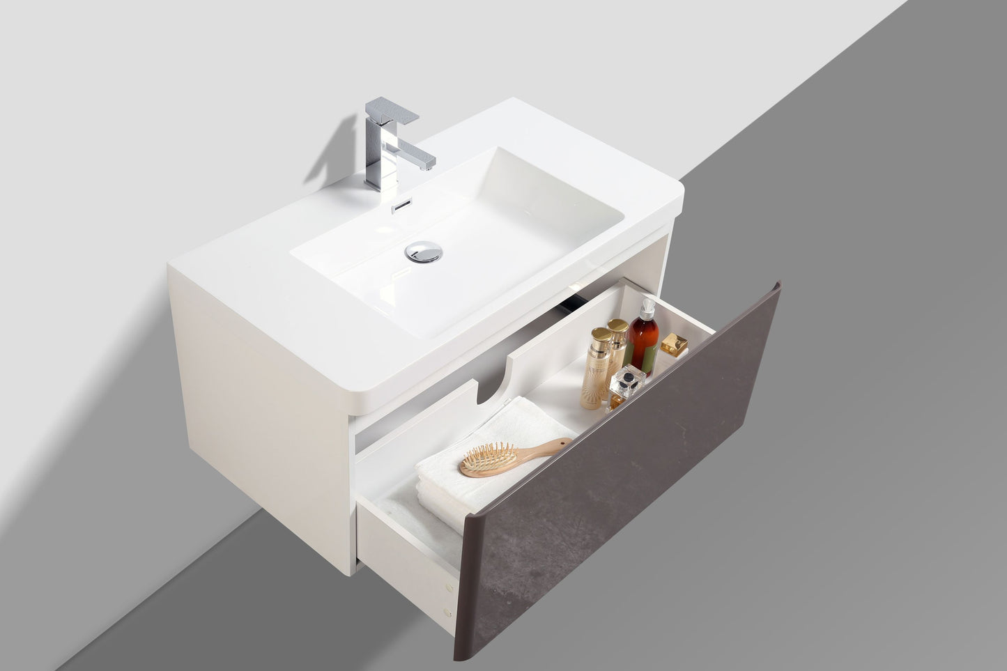 Milan Single Drawer Vanity, Top and Basin 900mm