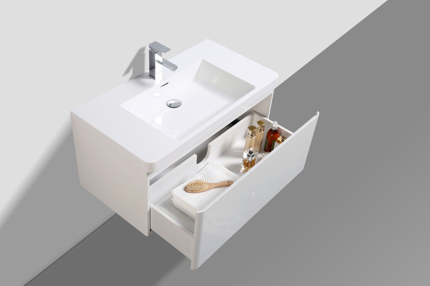 Milan Single Drawer Vanity, Top and Basin 900mm