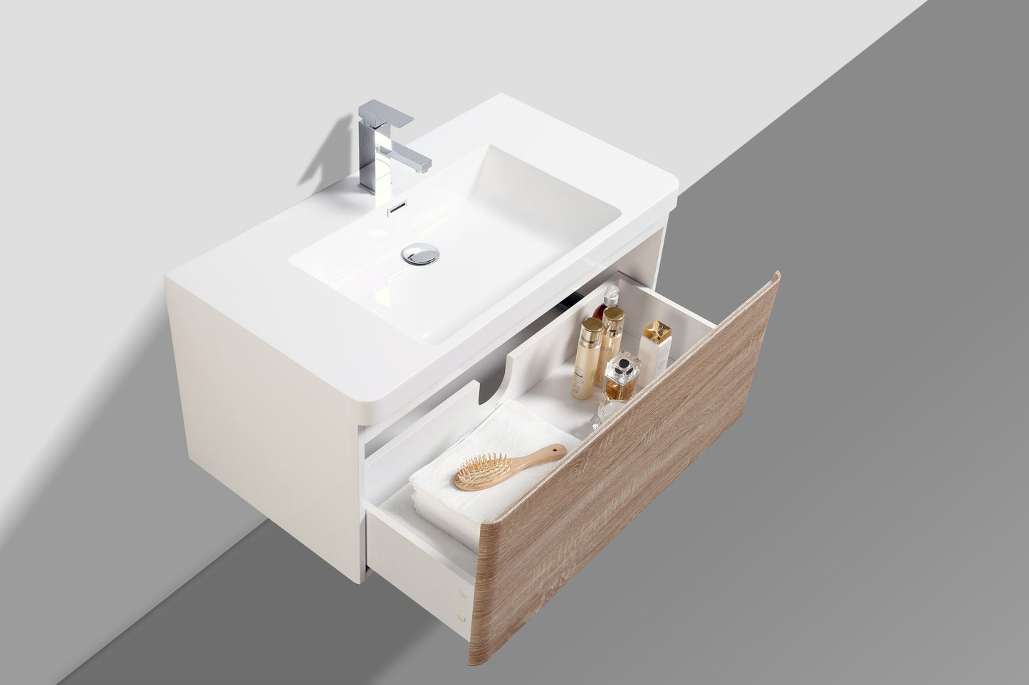 Milan Single Drawer Vanity, Top and Basin 900mm