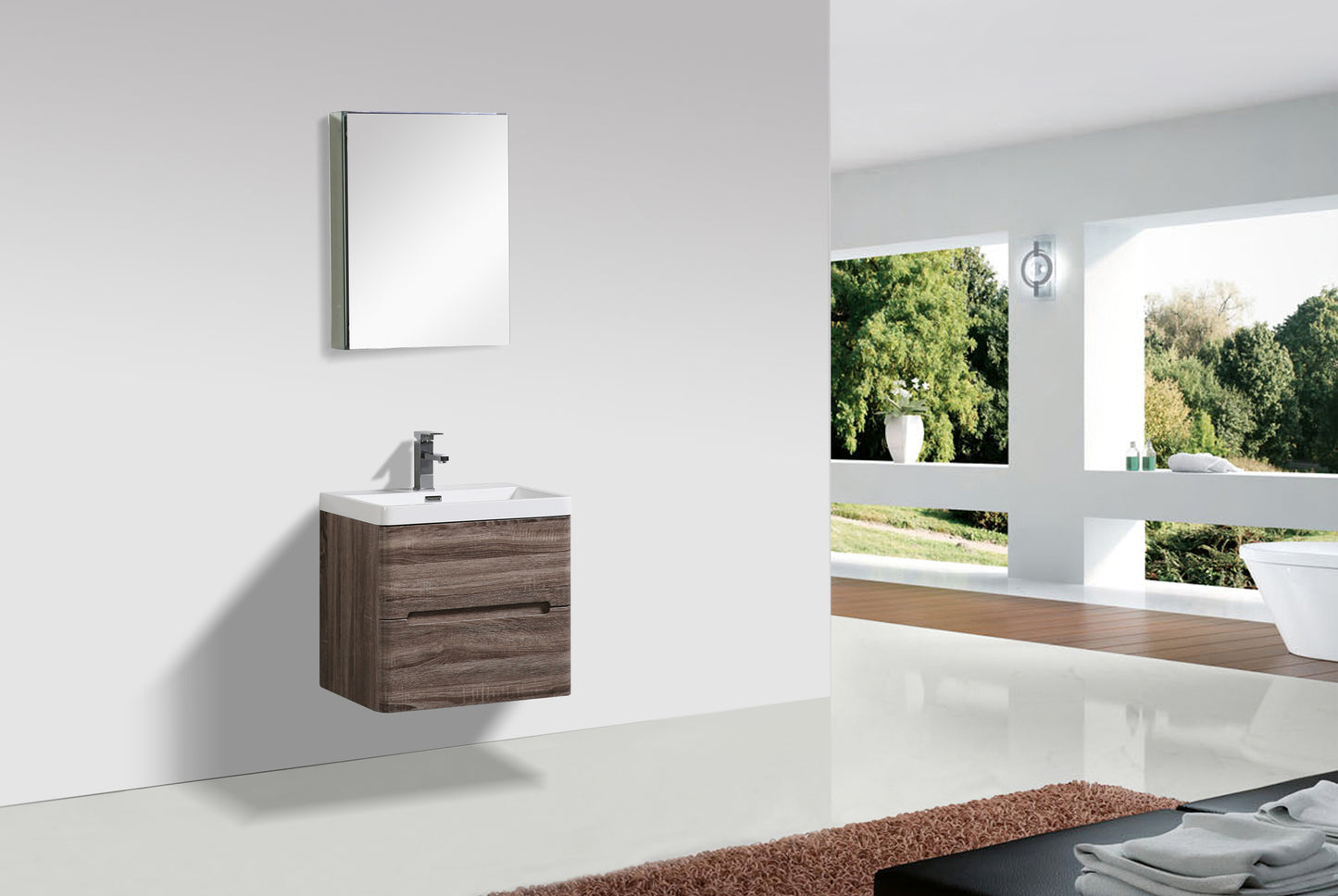Venice Double Drawer Vanity, Top and Basin 600mm
