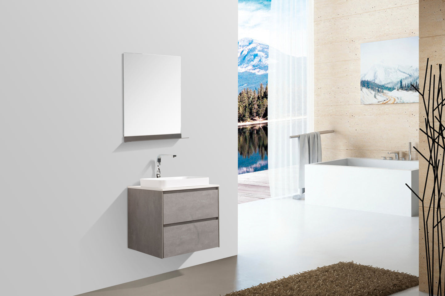 Madrid Double Drawer Vanity, Top and Basin 600mm