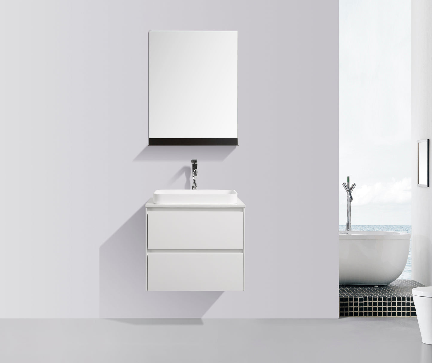 Madrid Double Drawer Vanity, Top and Basin 600mm