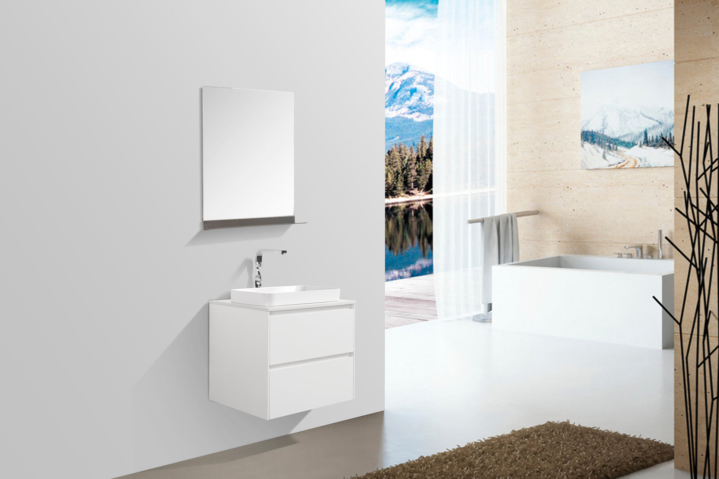 Madrid Double Drawer Vanity, Top and Basin 600mm