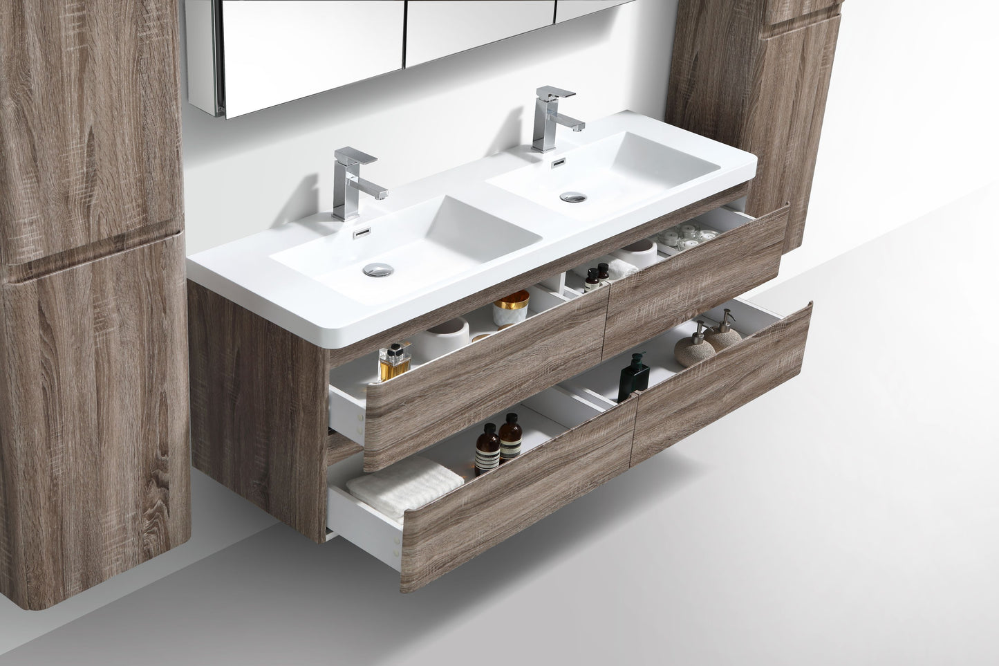 Milan Four Drawer Vanity, Top and Basin 1500mm