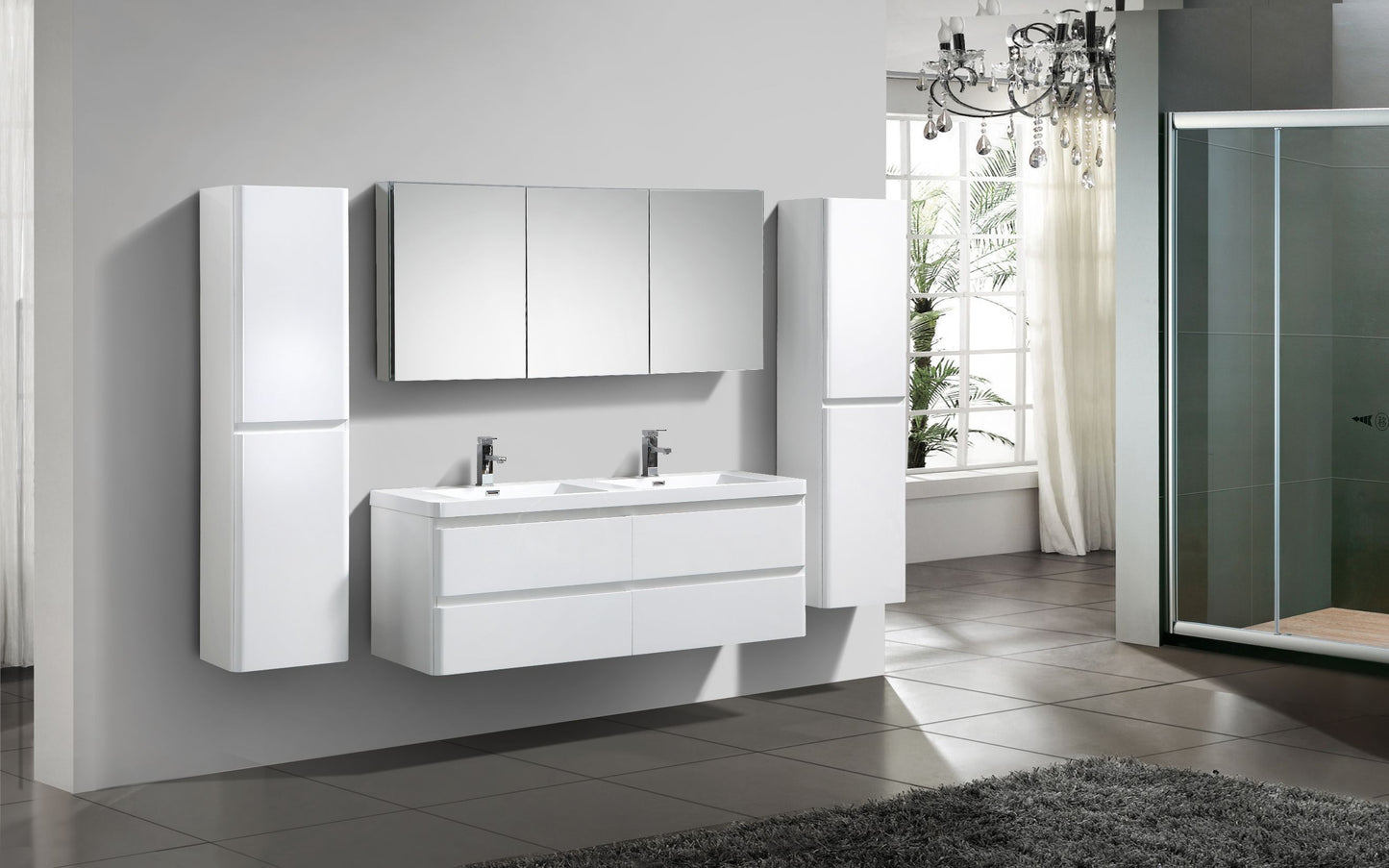 Milan Four Drawer Vanity, Top and Basin 1500mm