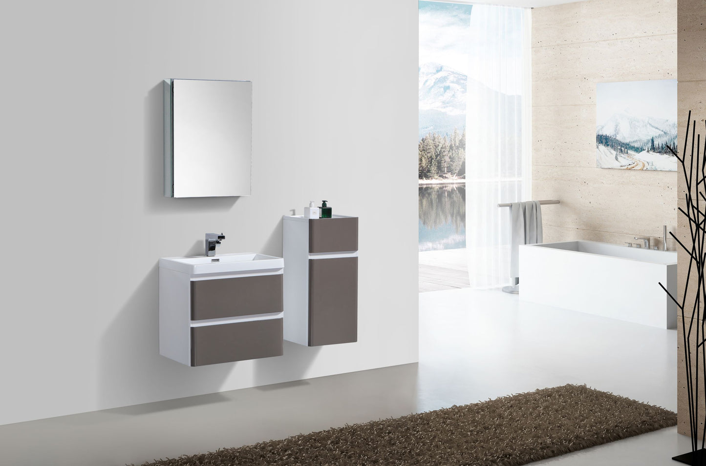 Milan Double Drawer Vanity, Top and Basin 600mm