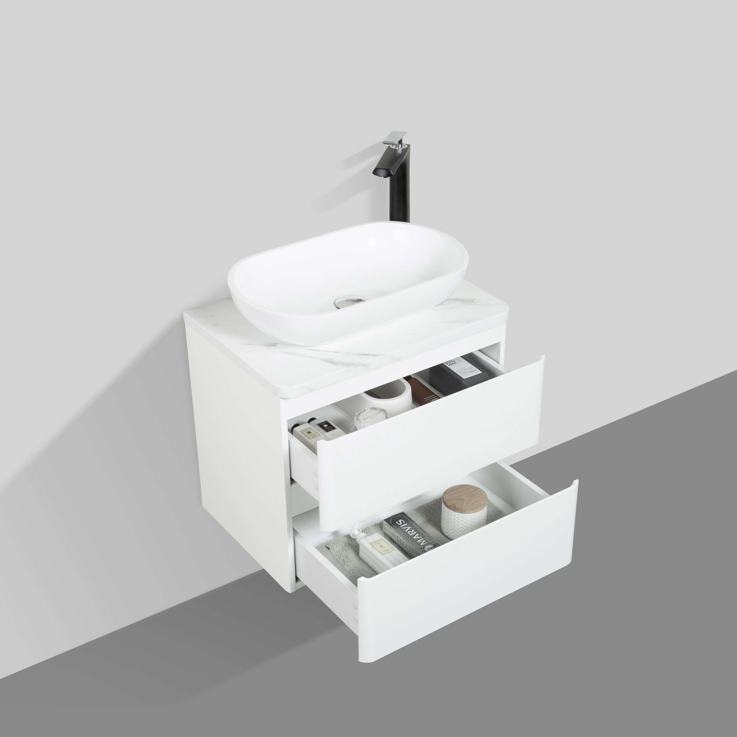 Santorini Double Drawer Vanity, Top and Basin 600mm