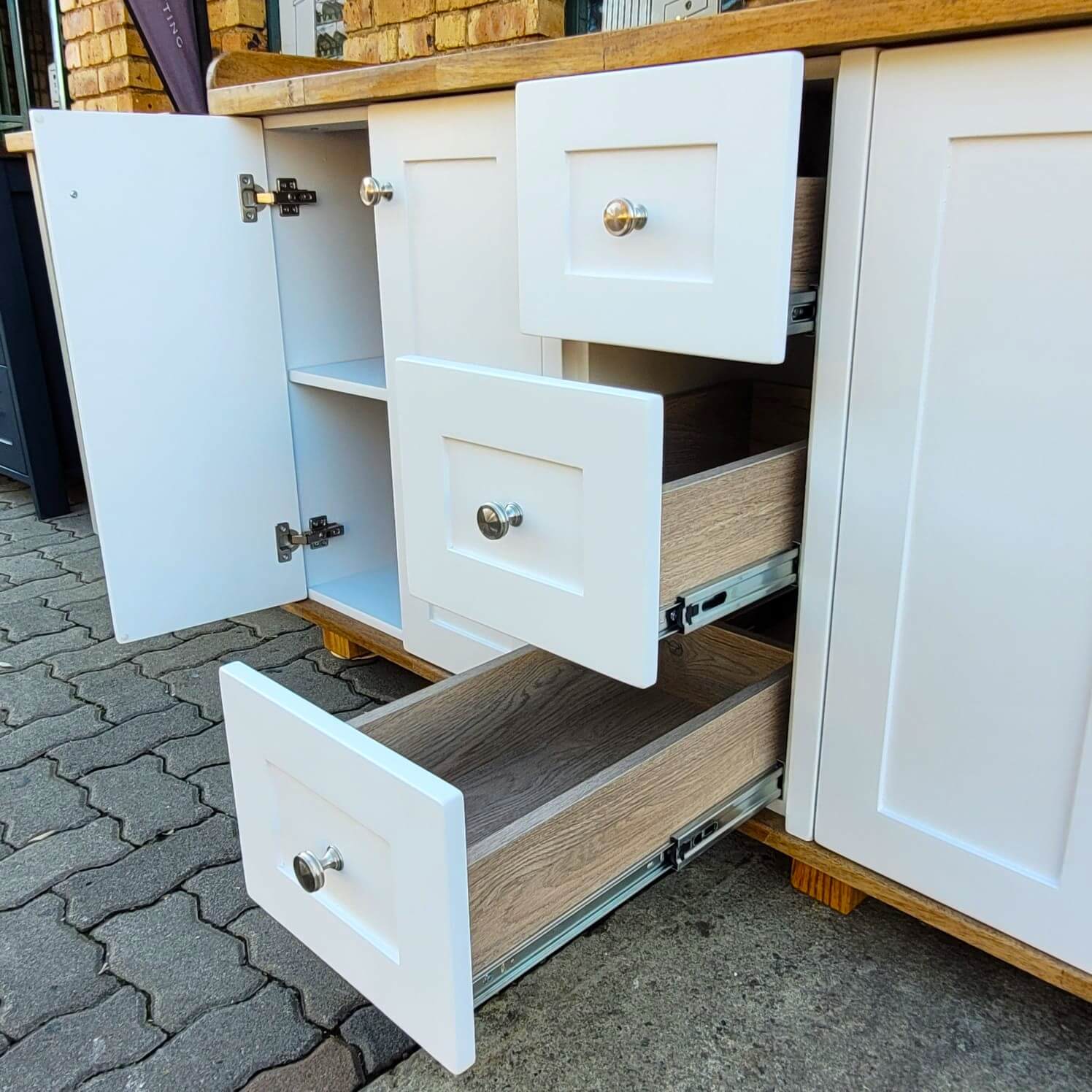 WhiteHampshire3Drawer4DoorVanityCabinetOpen