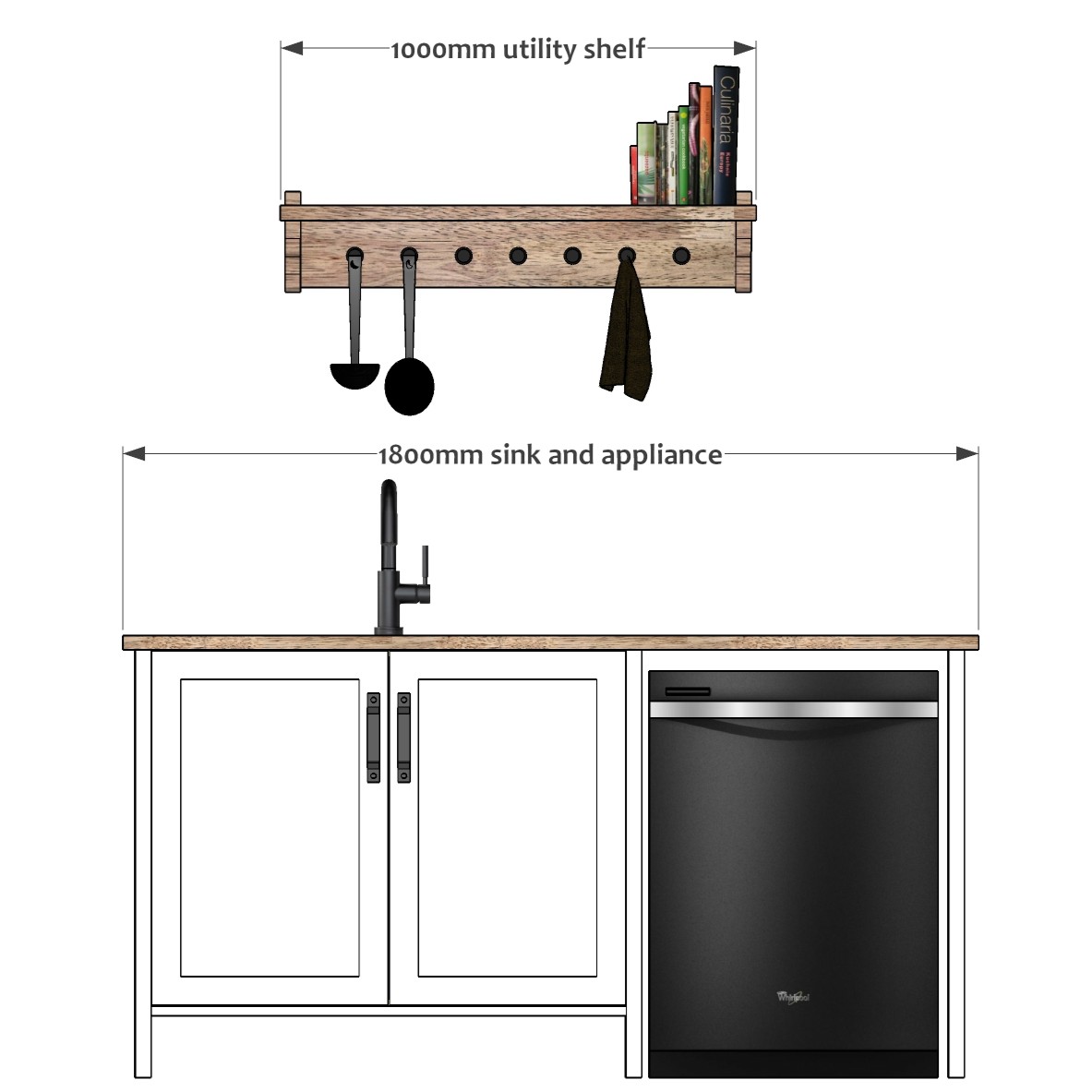 Sink cabinet and utility shelf 