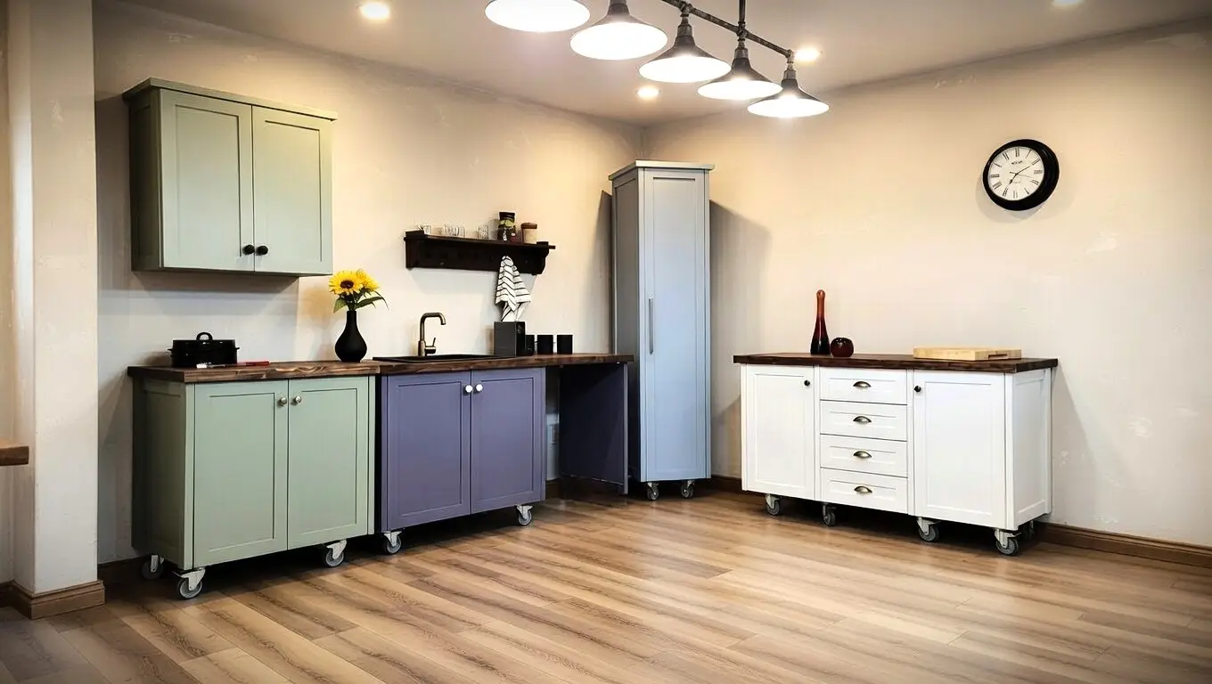 Blue, green and white Foreplay Kitchen units
