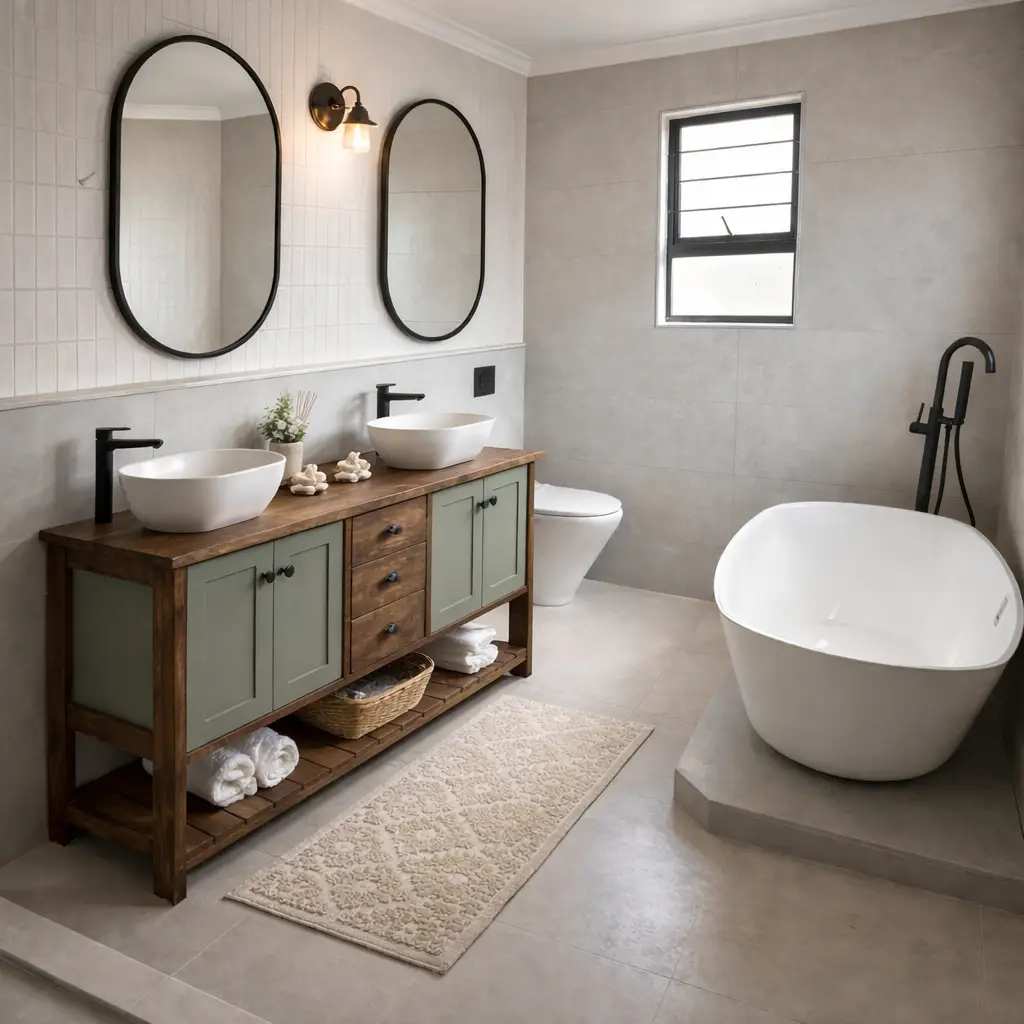 Bathroom Madera Unit With Double Basins With Drawers