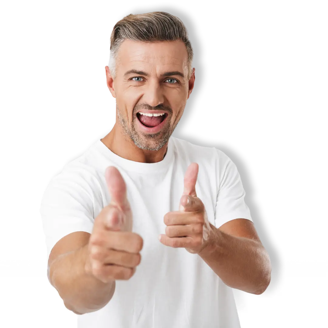 Man pointing towards the screen