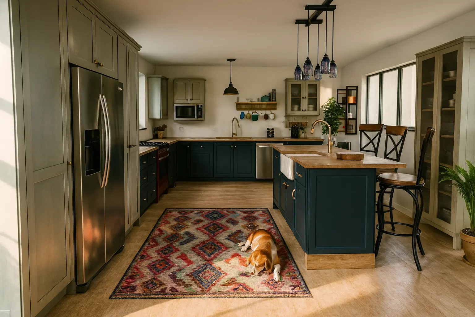Home 17 Modern kitchen with dog on rug