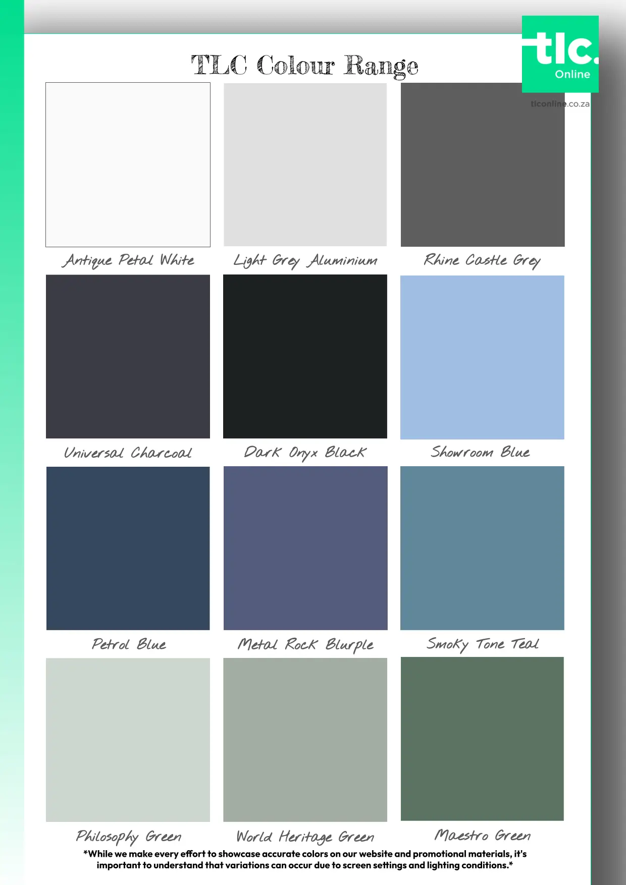Range of TLC colours