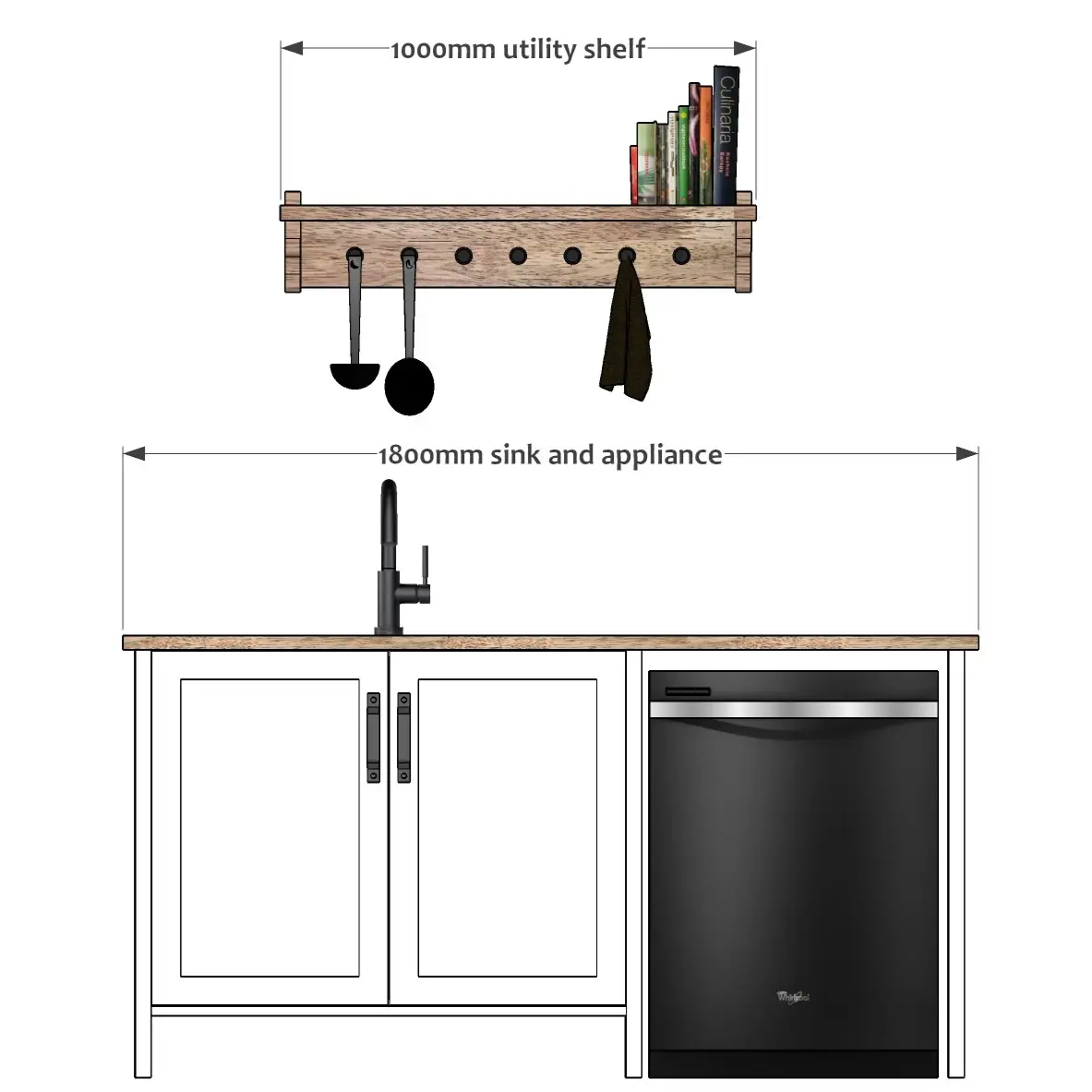 Sink cabinet and utility shelf 
