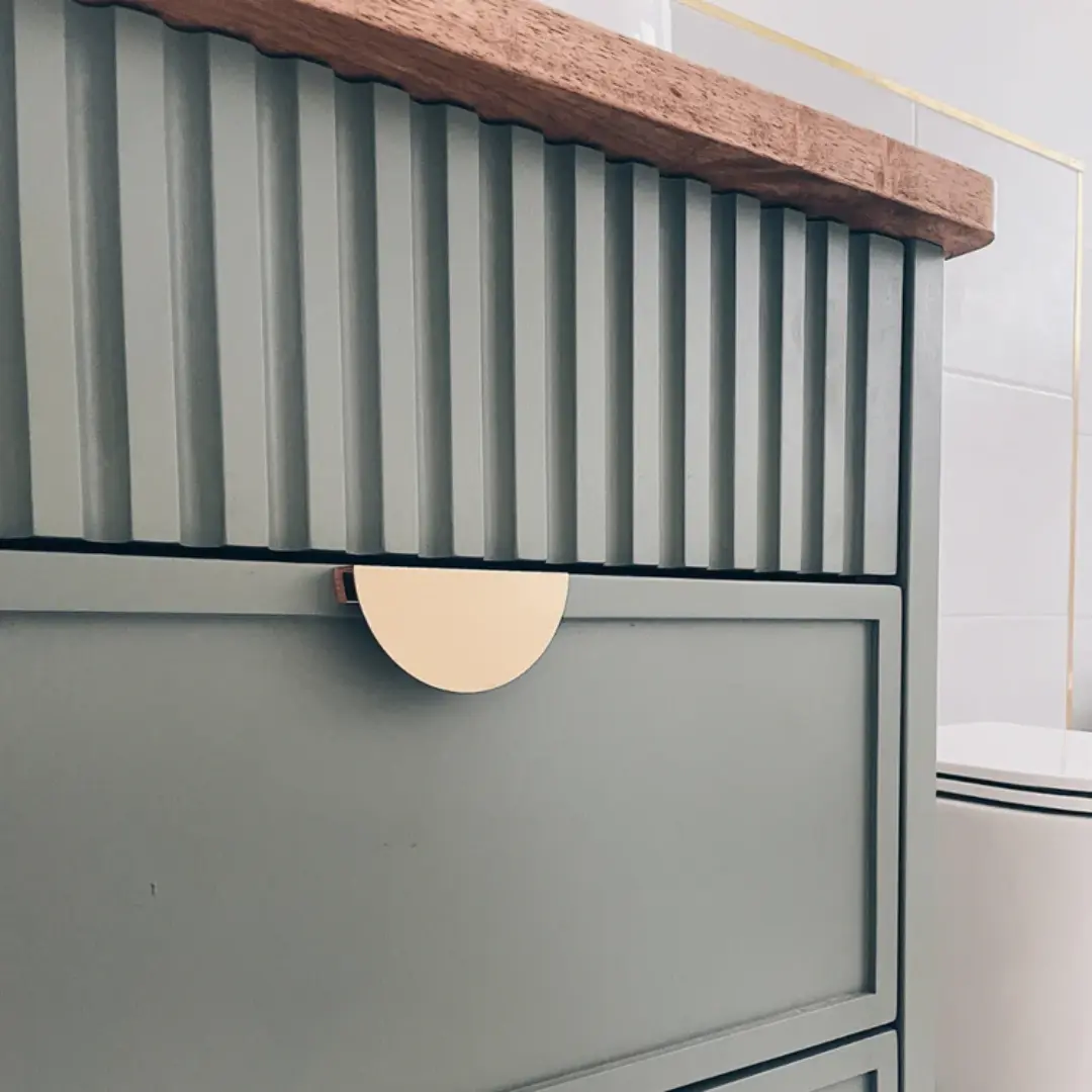 Sage Green Fluted Bathroom Vanity with Brass Handles