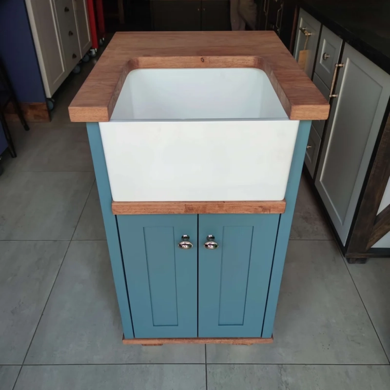 Blue Baby Butler Sink Showroom Top A Top View Of A Blue Baby Butler Sink Cabinet In A Showroom