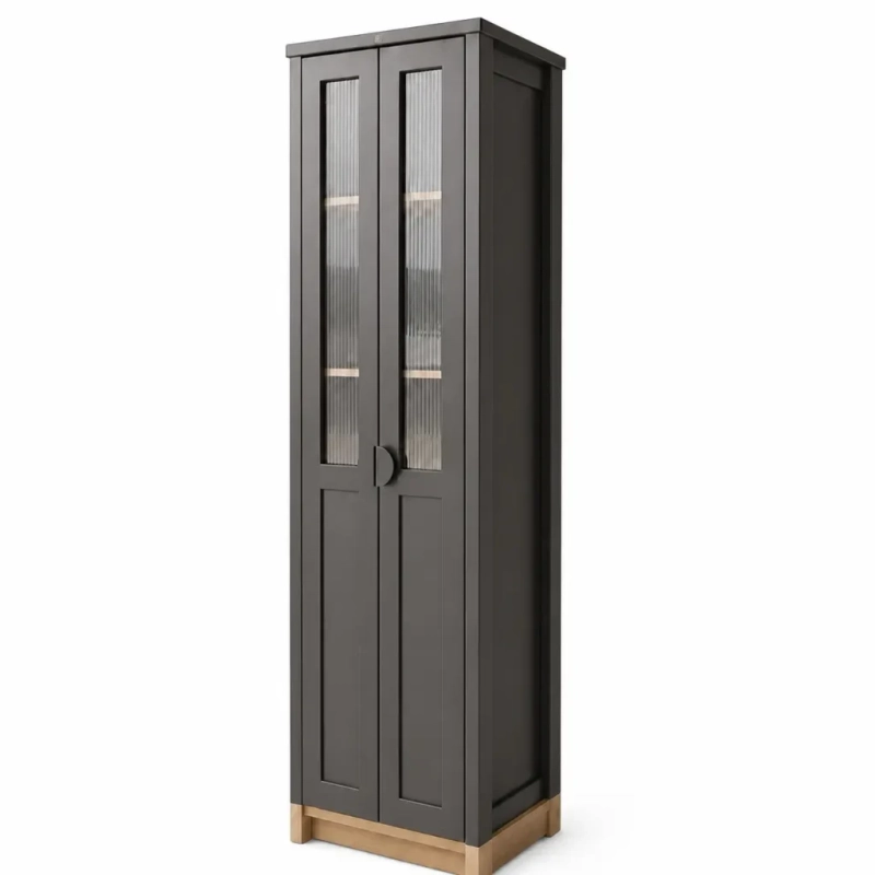 DIsplay Cabinet Black.webp A black display cabinet with fluted glass