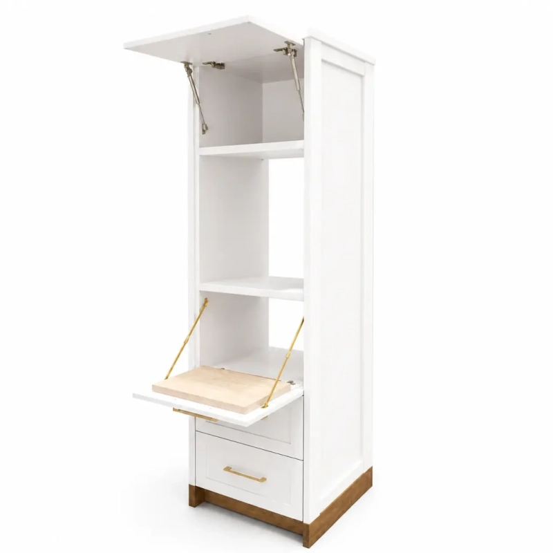 An open white eye level oven unit