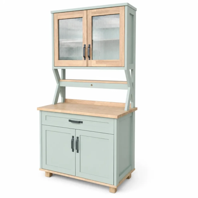 Green Coffee Station with glass doors and drawers A Green Coffee Station with double glass doors and drawers