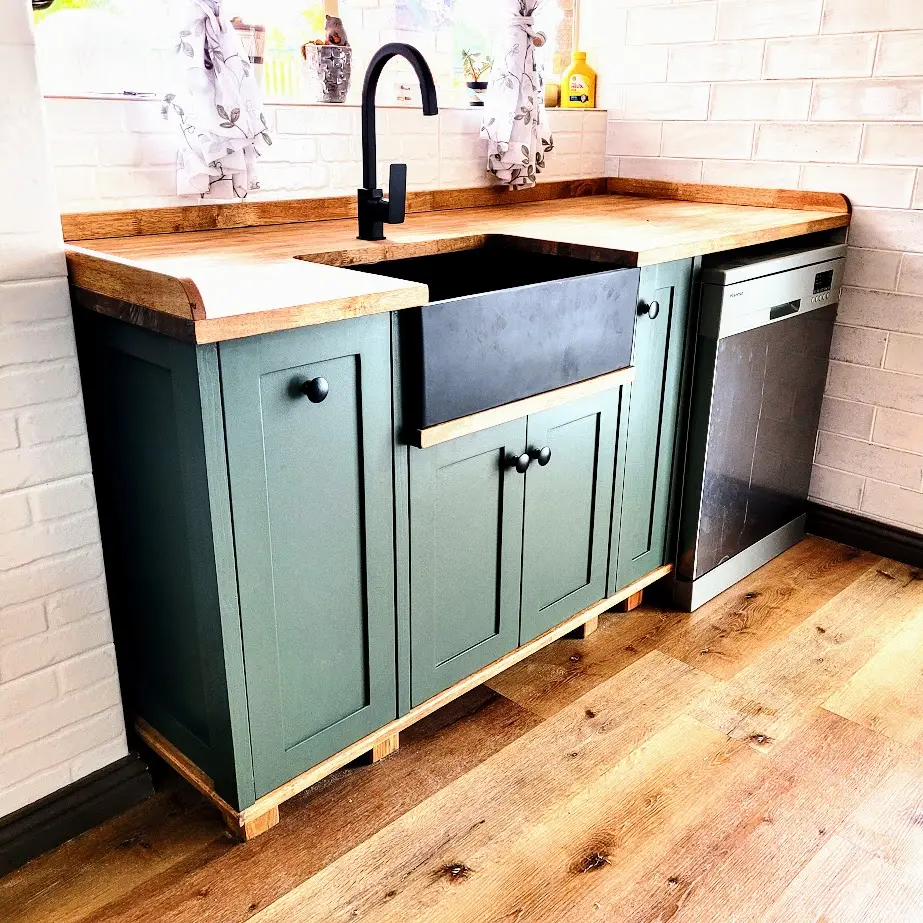 Green Single Butler Sink Kitchen A Left View Of A Green Single Butler Sink Cabinet In A Kitchen