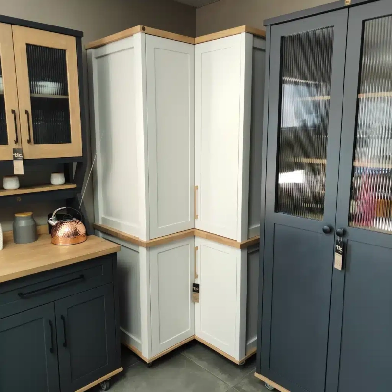 Split Corner Pantry White A white split corner pantry