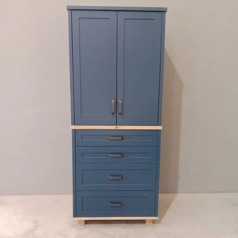 Split Pantry Blue A front view of an open blue split pantry