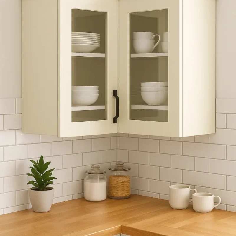 White L-Shape Corner Wall Cabinet Clear