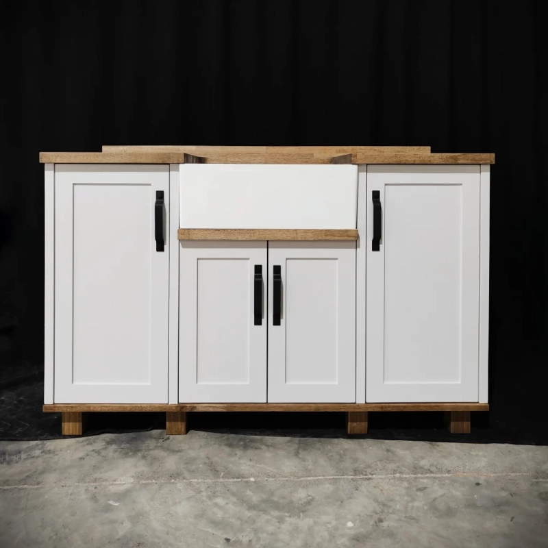 White Single Butler Sink Warehouse A Front View Of A White Single Butler Sink Cabinet In A Warehouse