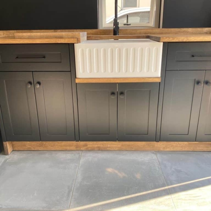 Black Double Belfast Butler Sink Cabinet Showroom Front