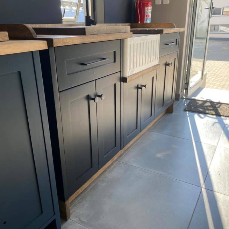 Black Double Belfast Butler Sink Cabinet Showroom Left