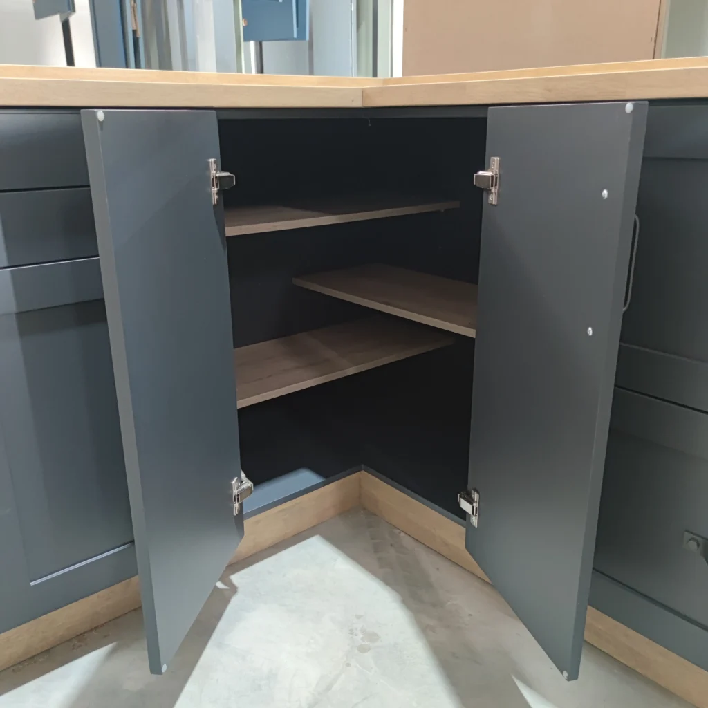 Black Open Floor Corner Cabinet Showroom Front