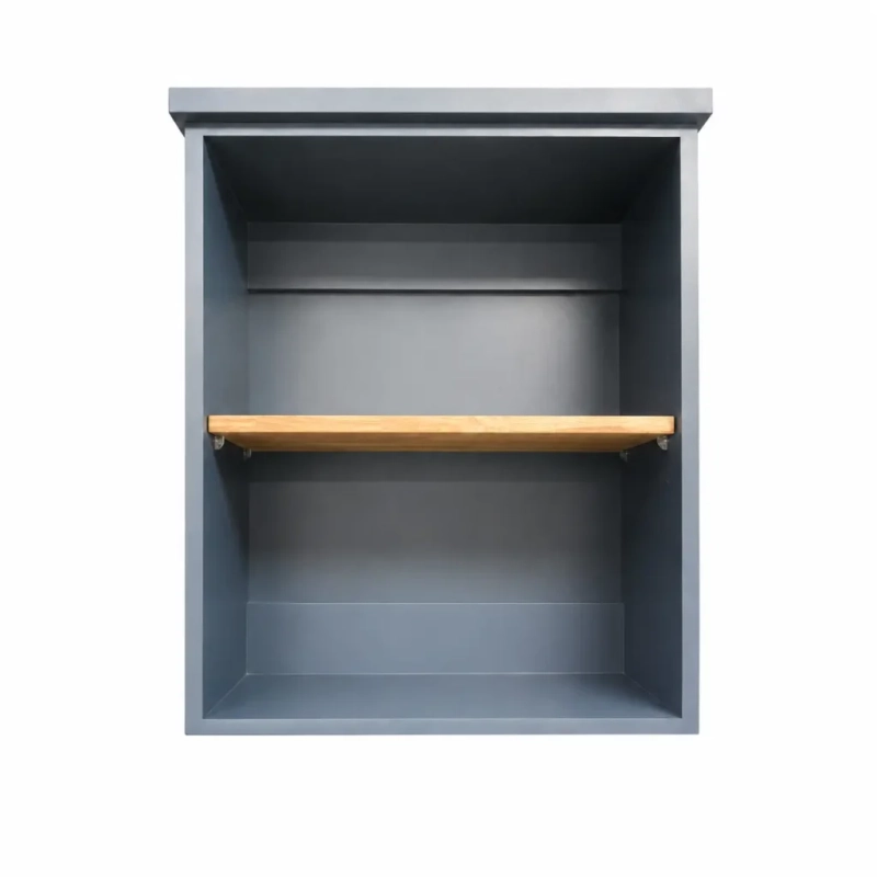 Blue Open Shelf Wall Cabinet White Background Front