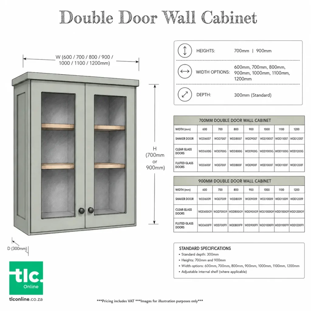 A Sketch Of A Double Door Wall Cabinet With It's Dimensions and Unit Code