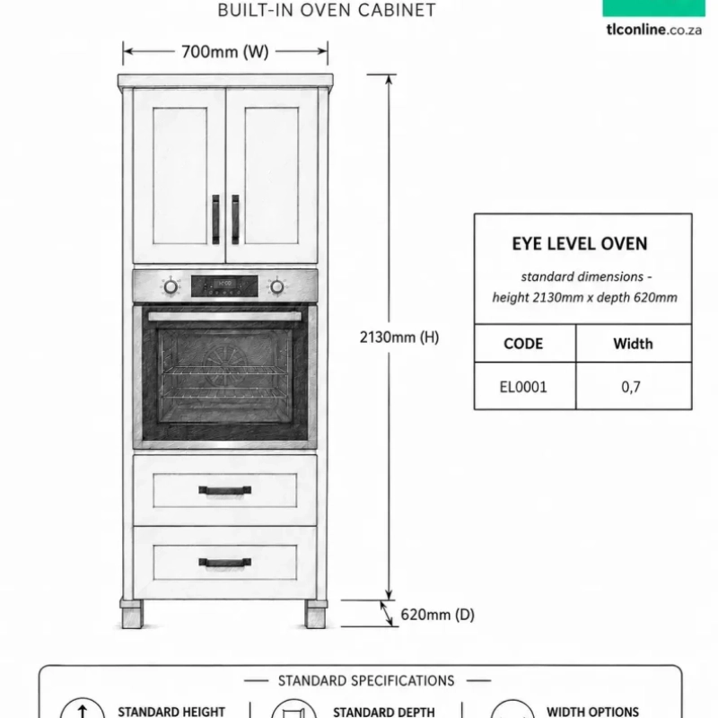 A Sketch Of An Eye Level Oven Cabinet With It's Dimensions and Unit Code