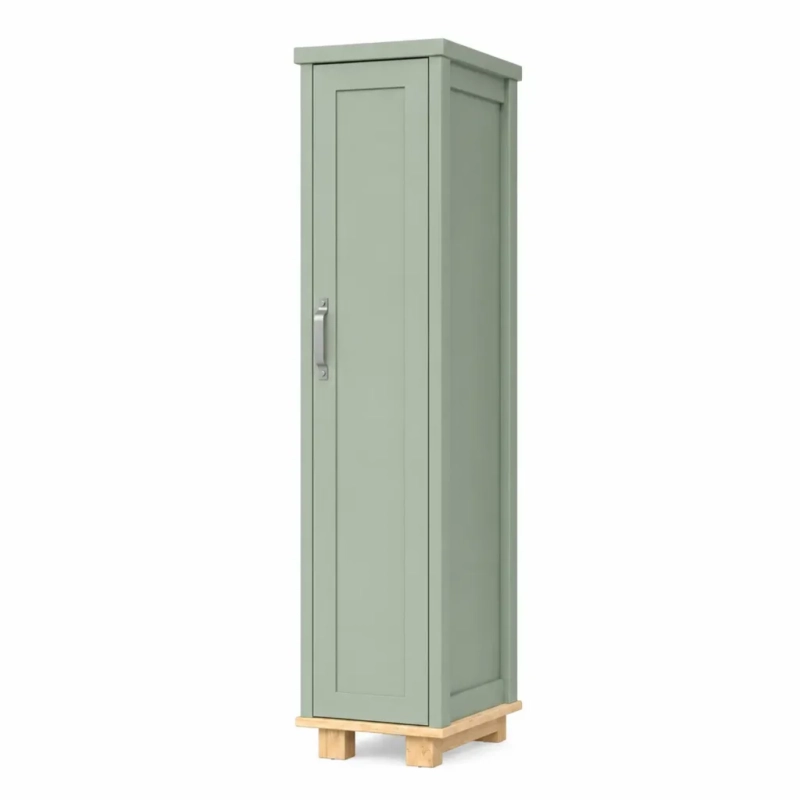 A Right View Of A Green Broom Cabinet On A White Background