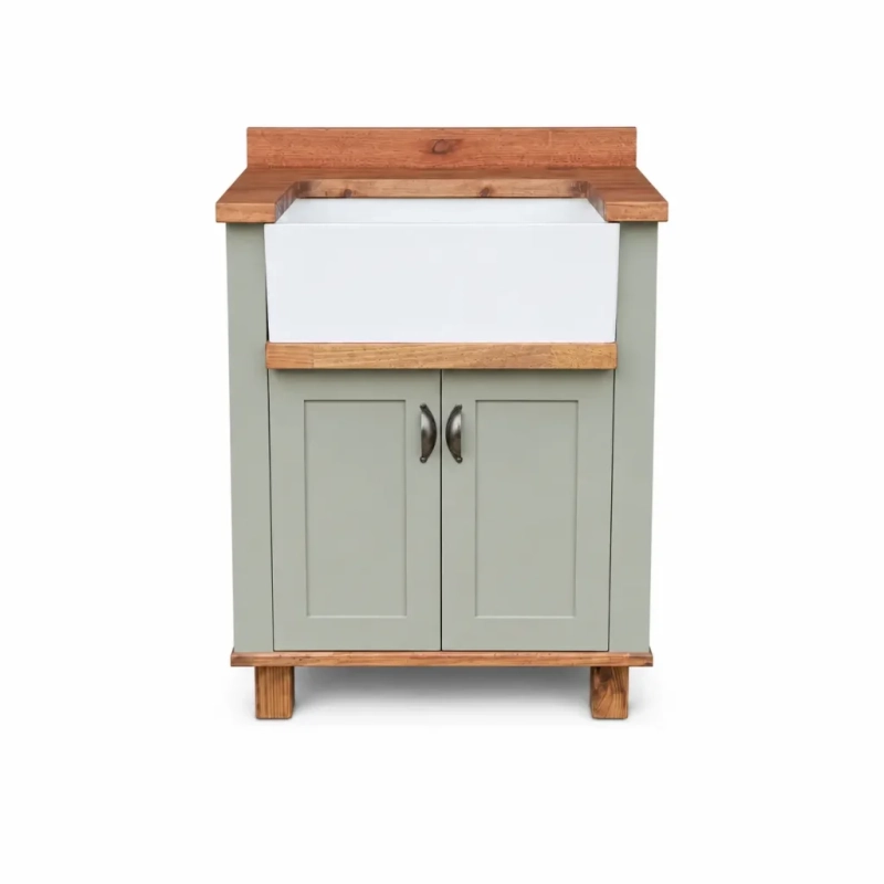 Green Single Butler Sink White Background Front Solo A Front View Of A Solo Green Single Butler Sink Cabinet With A White Sink On A White Background
