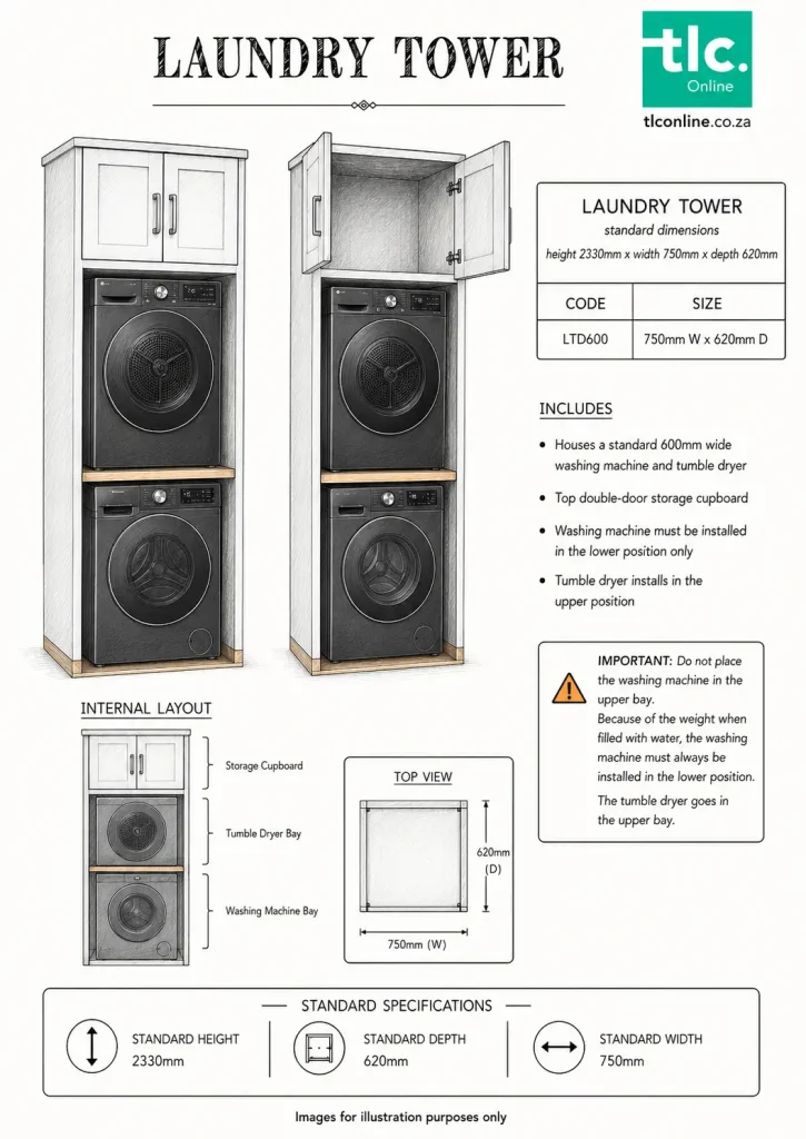 Laundry Tower A Sketch Of A Laundry Tower Cabinet with It's Dimensions and Unit Code