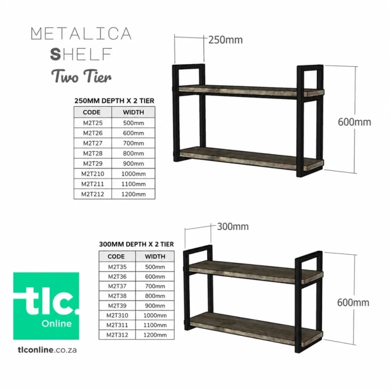 Metalica-shelf-two-tier-sketch1 A Sketch Of the Two, Two Tier Metalica Shelf Units With Their Dimensions and Unit Code