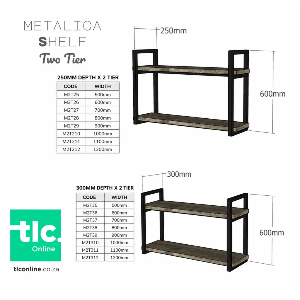 Metalica-shelf-two-tier-sketch1 A Sketch Of the Two, Two Tier Metalica Shelf Units With Their Dimensions and Unit Code