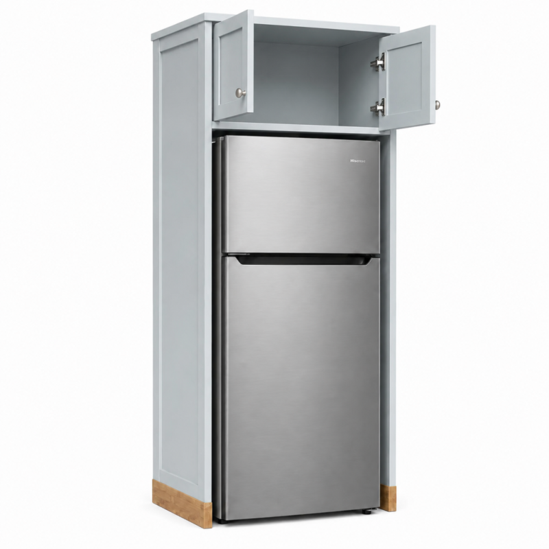 A Left View Of An Open Fridge House With A Silver Fridge On A White Background
