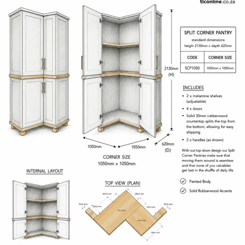 Split Corner Pantry Sketch A Sketch Of A Split Corner Pantry With It's Dimensions and Unit Code
